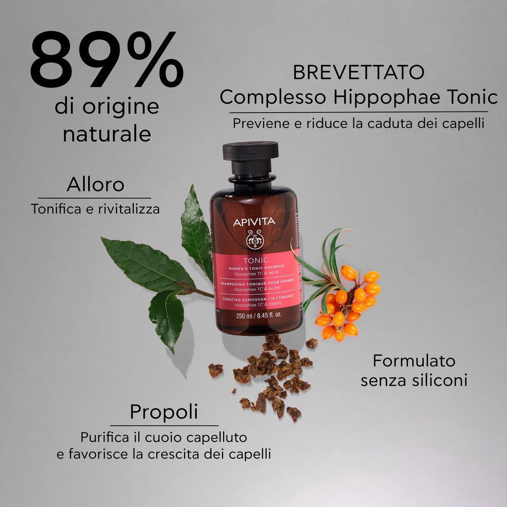 Shampoo Tonico APIVITA per donna, 89% ingredienti naturali, Complesso Tonico Hippophae, Propoli.