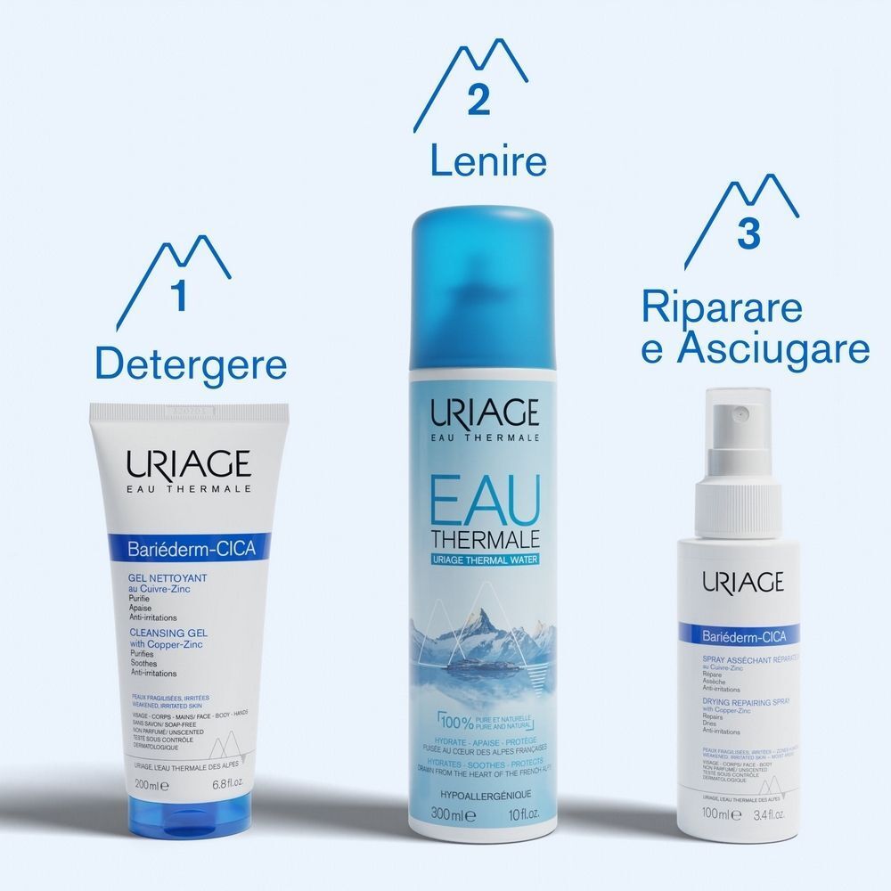 URIAGE Bariéderm-CICA: Detergere, Lenire, Riparare e Asciugare.