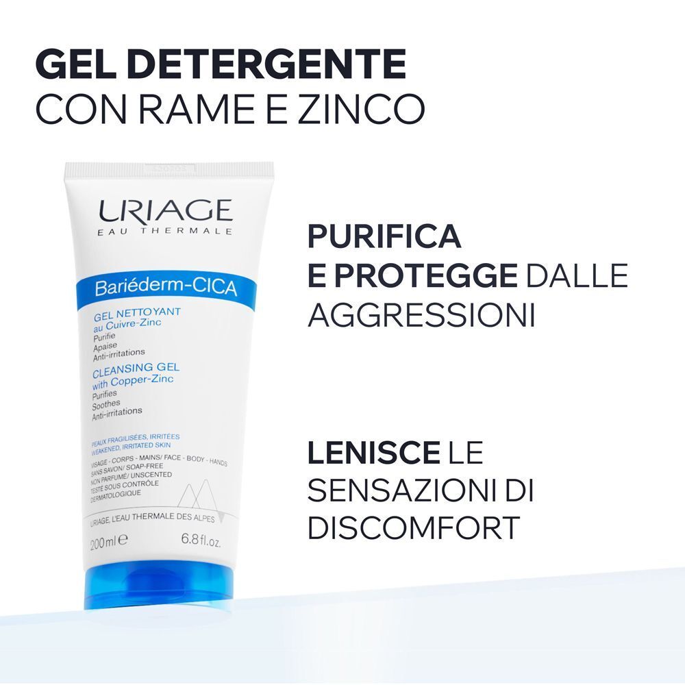 Gel Detergente Uriage Bariéderm Cica con Rame-Zinco: purifica e protegge.