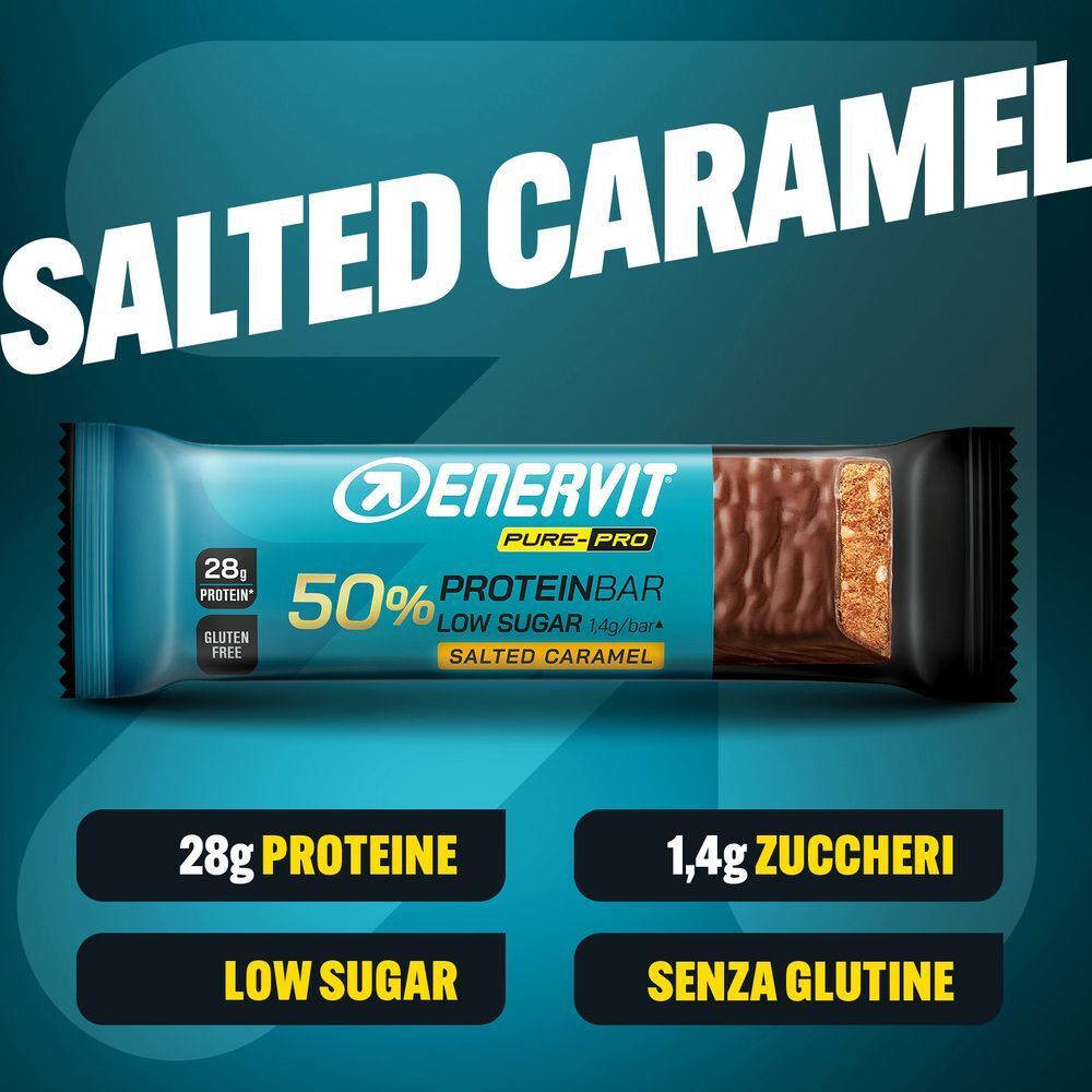 Barretta proteica ENERVIT: 28g Proteine, 1,4g Zuccheri, Low Sugar, Salted Caramel, Senza Glutine.