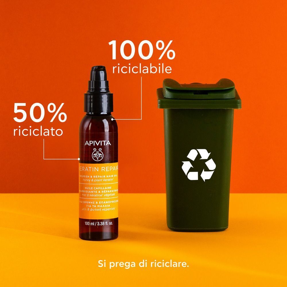 Olio capelli APIVITA Keratin Repair protegge dal calore fino a 230°C.