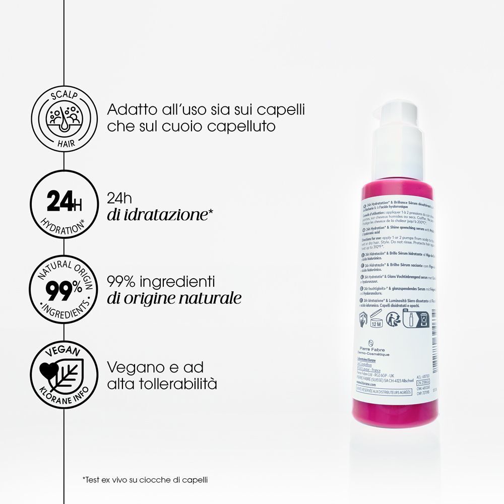 Siero Klorane: 24h di idratazione, 99% ingredienti naturali, vegano.