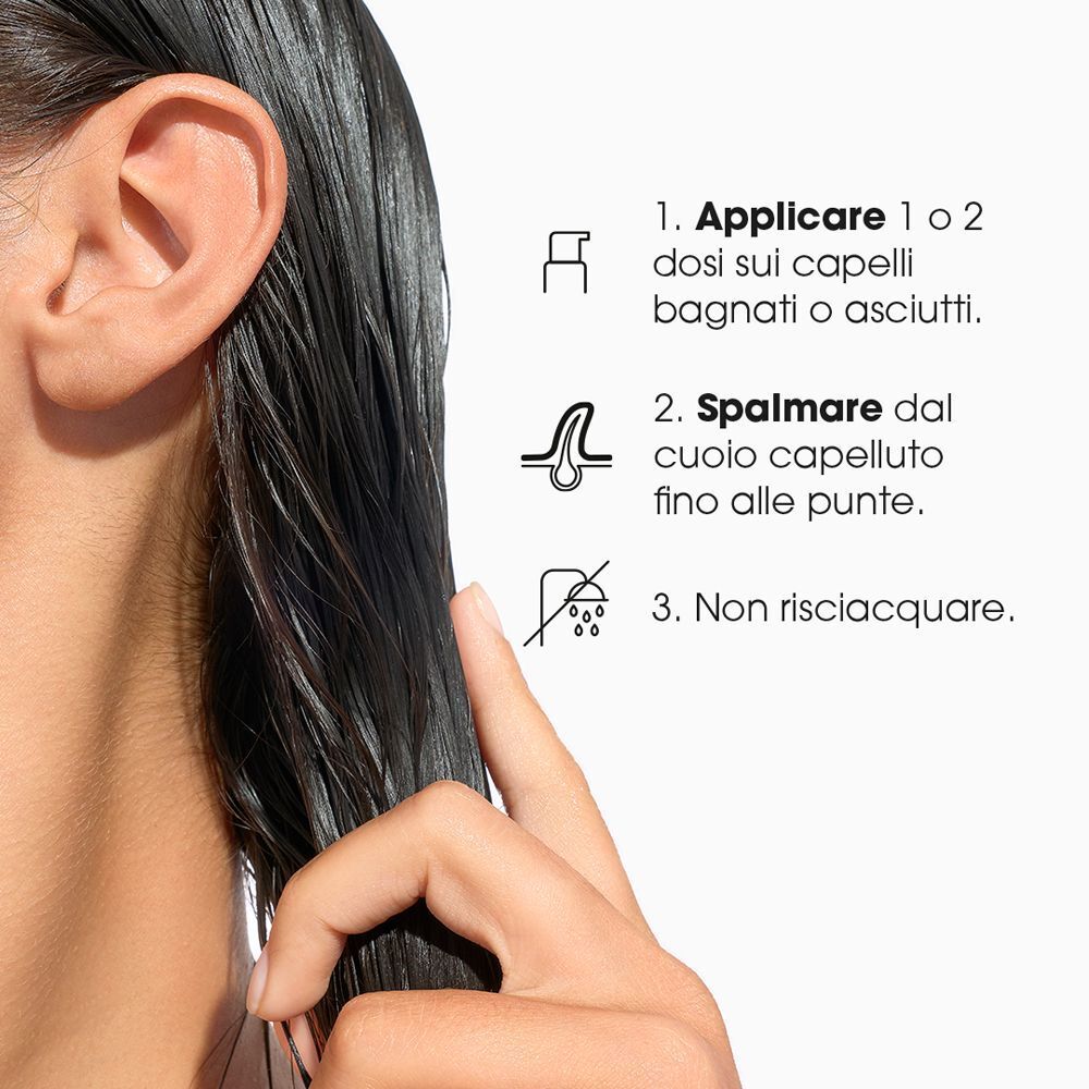 Applicazione del siero Klorane: 1-2 dosi su capelli bagnati o asciutti.
