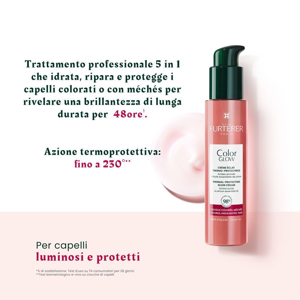 Crema René Furterer Color Glow: trattamento professionale 5-in-1 per brillantezza e protezione dal calore.