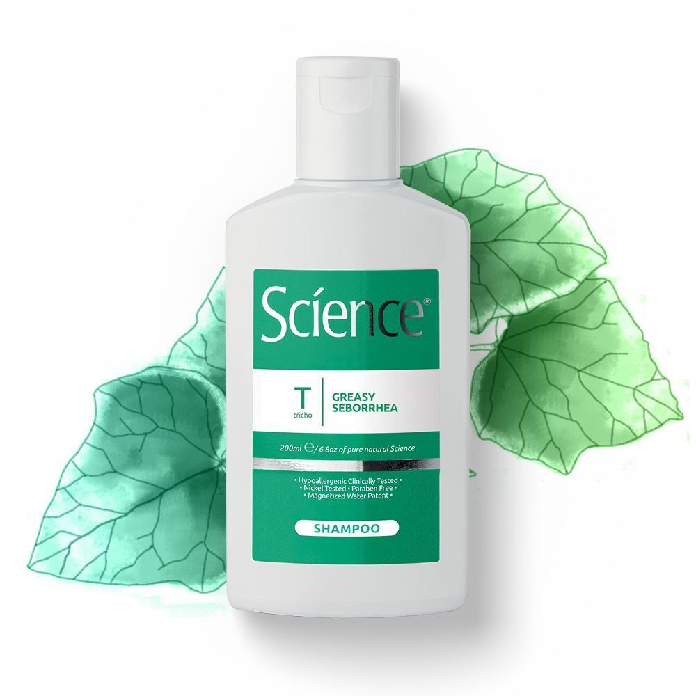 Flacone bianco di shampoo Science per seborrea grassa, 200ml.
