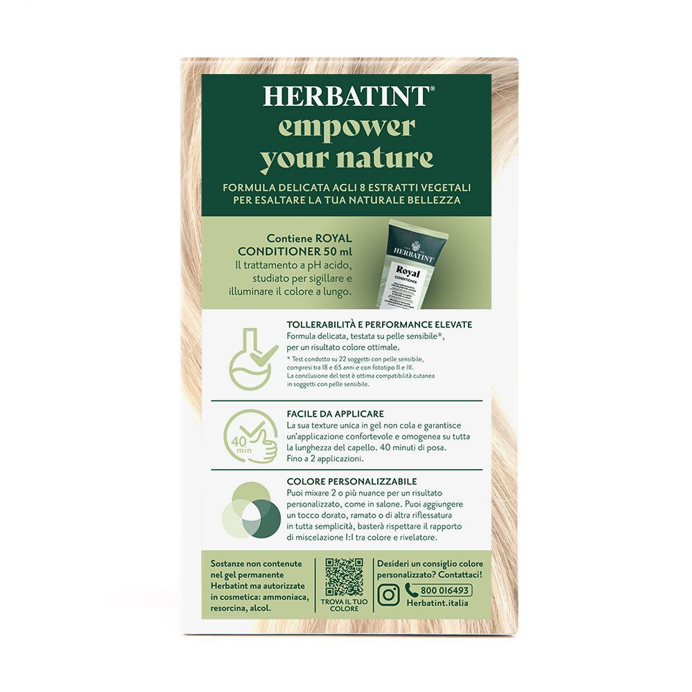 Retro della confezione Herbatint Gel Colorante Permanente 10N Biondo Platino.