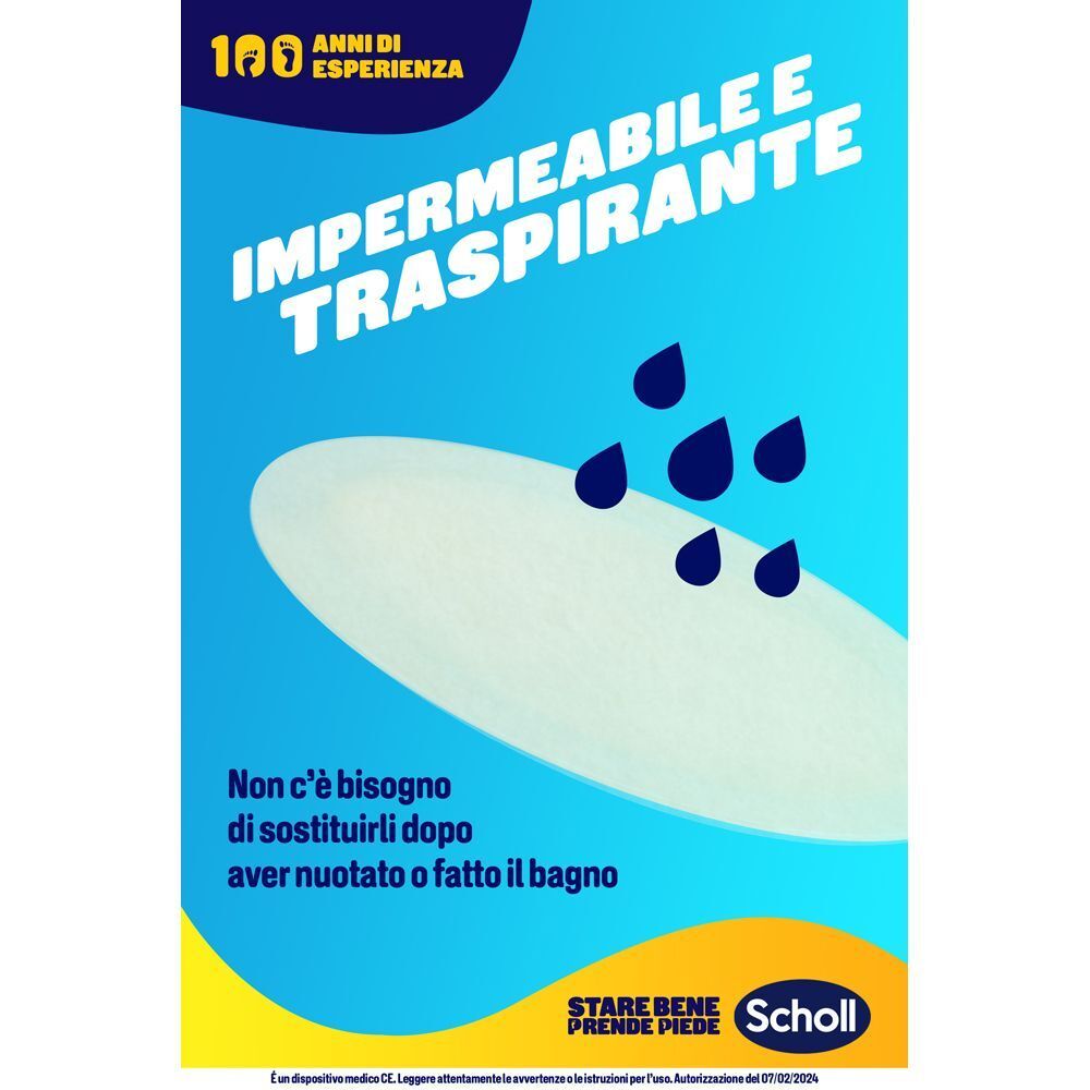 Cerotti Scholl per vesciche sono impermeabili e traspiranti. Non serve sostituirli dopo il bagno.