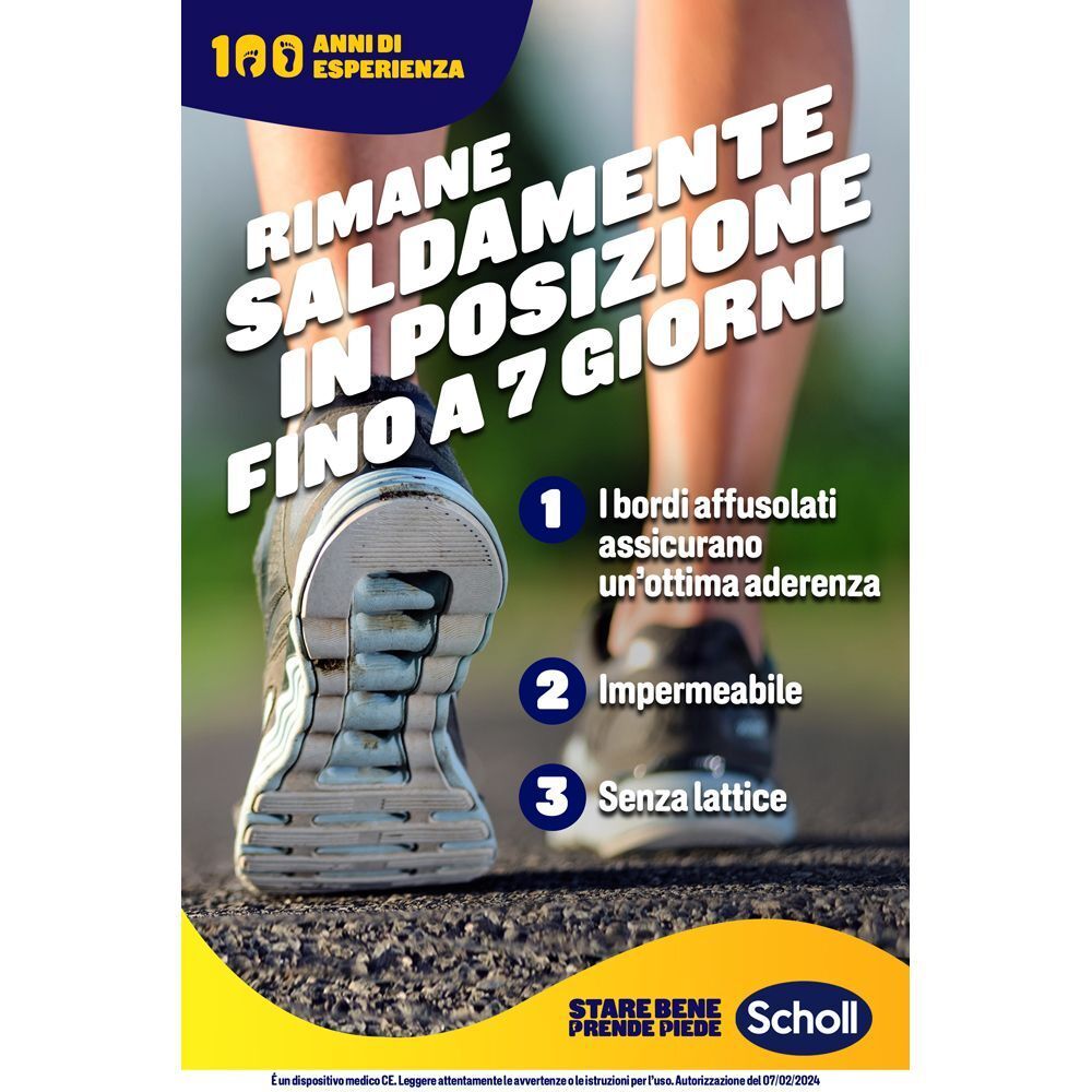 I cerotti Scholl per talloni rimangono saldamente in posizione fino a 7 giorni. Sono impermeabili e senza lattice.