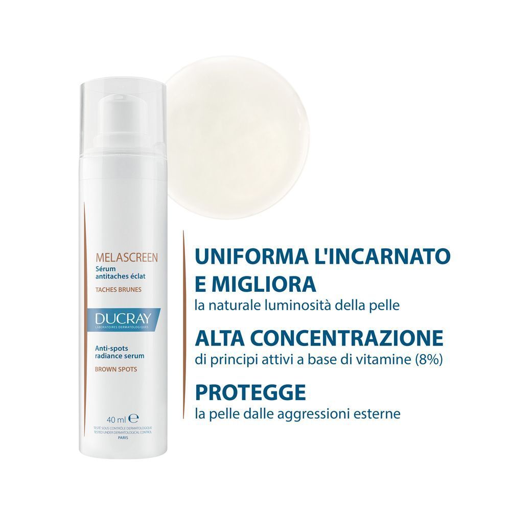 Siero Ducray Melascreen: incarnato uniforme, luminosità naturale, concentrato vitaminico.