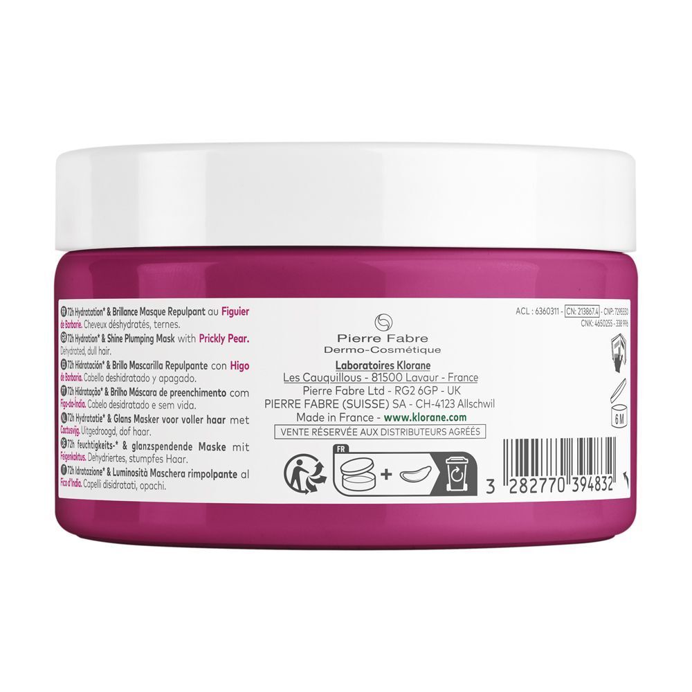 Retro della maschera Klorane al fico d'India, informazioni sugli ingredienti.
