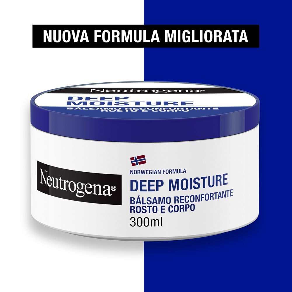 Barattolo di balsamo Neutrogena Deep Moisture, 300ml, formula norvegese.