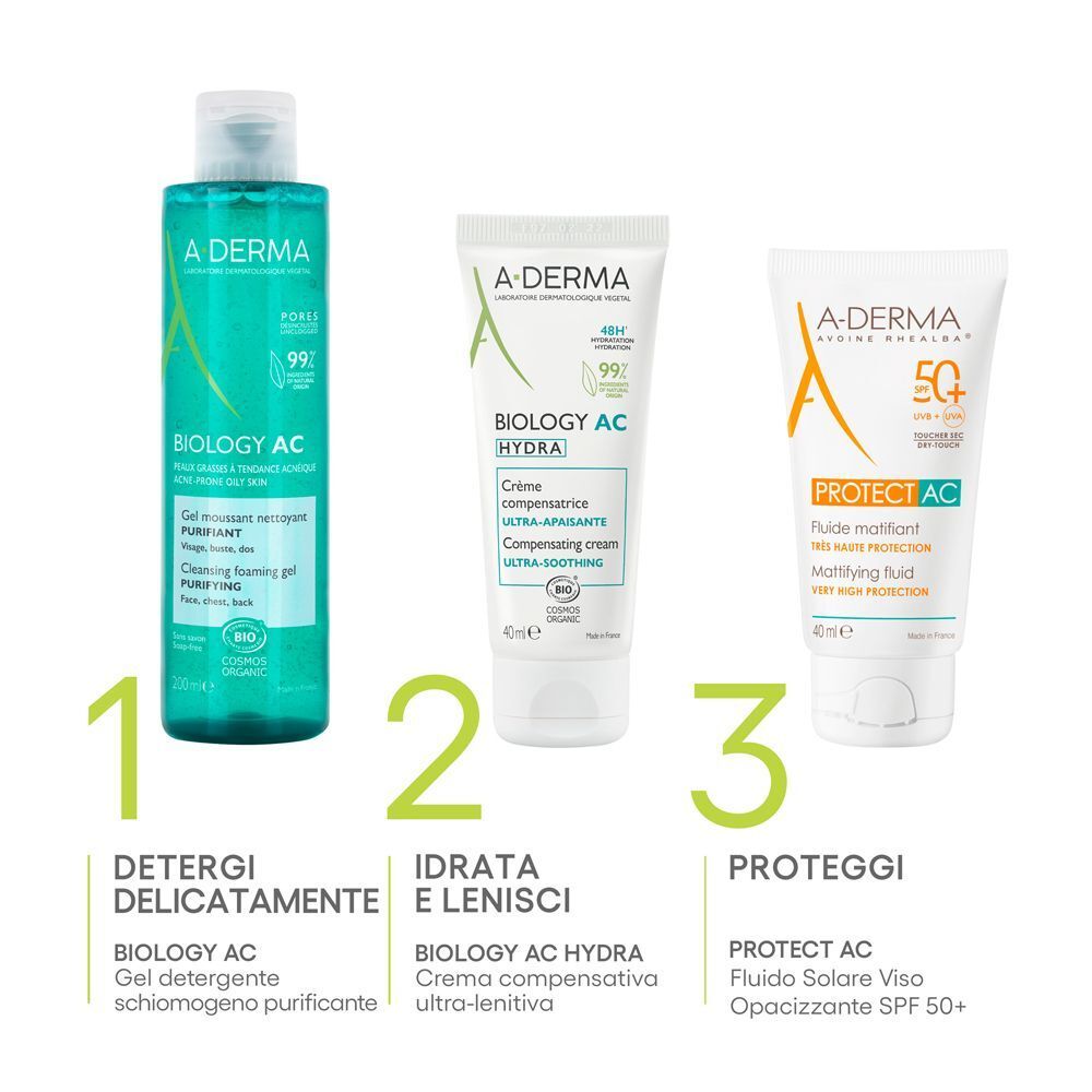 Routine A-Derma Biology AC: Detergere, idratare e proteggere.