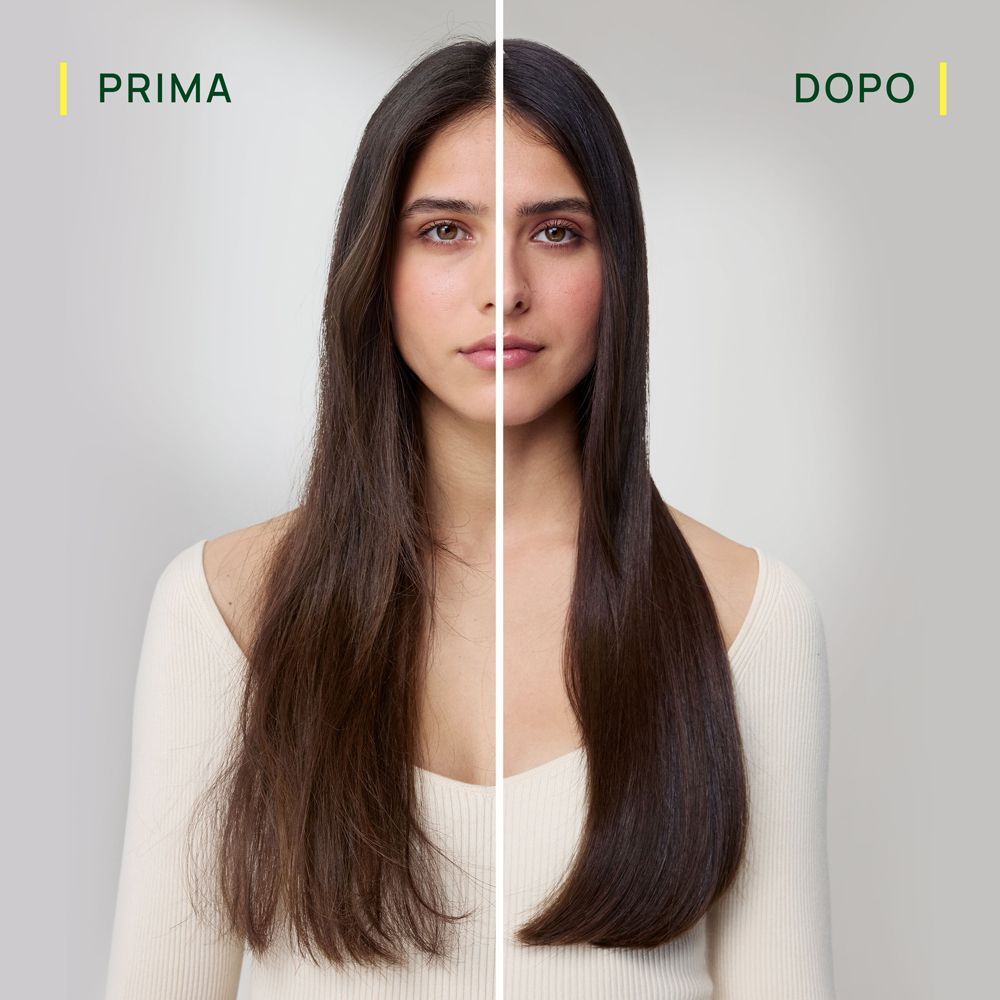 Confronto prima e dopo capelli secchi e idratati.