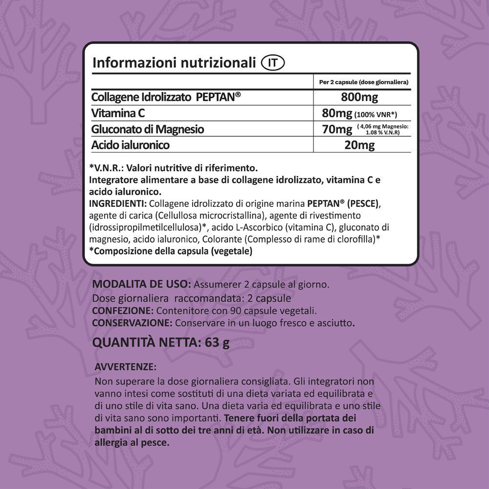 Informazioni nutrizionali per N2 Natural Nutrition Marine Collagen, 60 capsule.
