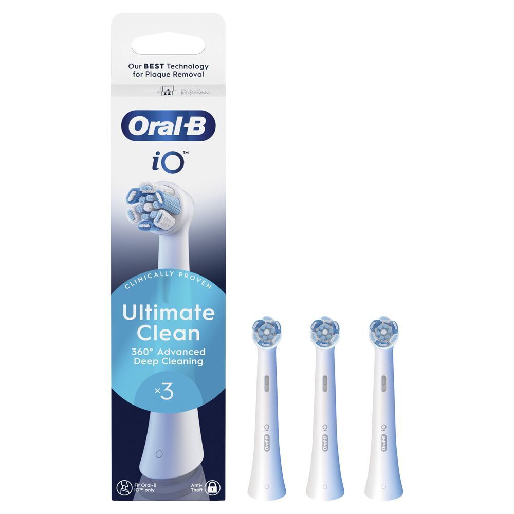 Testine Oral-B iO Ultimate Clean, una confezione da tre pezzi.