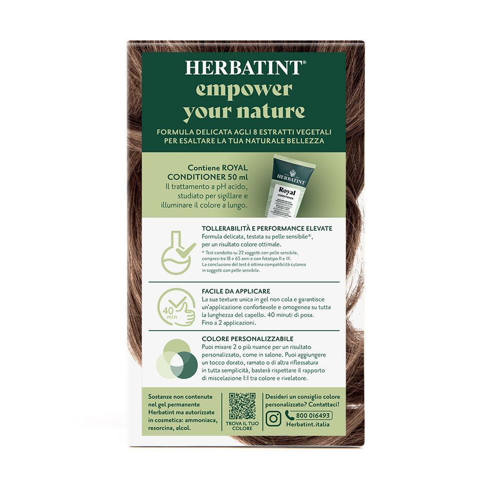 Retro della confezione Herbatint Gel Colorante Permanente 6D con informazioni sul prodotto.