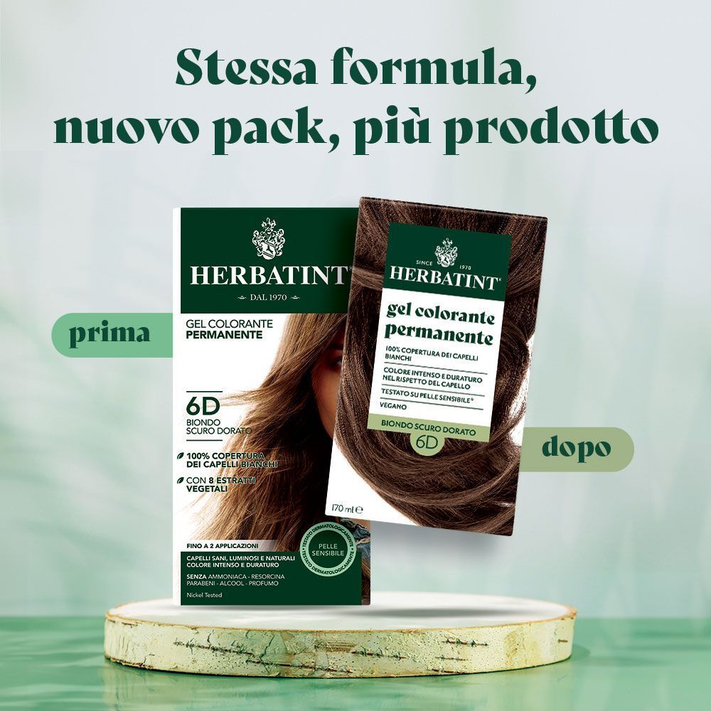 Confronto prima e dopo l'applicazione di Herbatint Gel Colorante Permanente 6D.