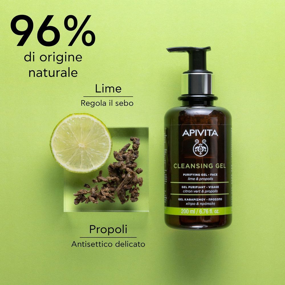 Gel Purificante APIVITA, 200 ml, con lime e propoli. 96% di origine naturale.