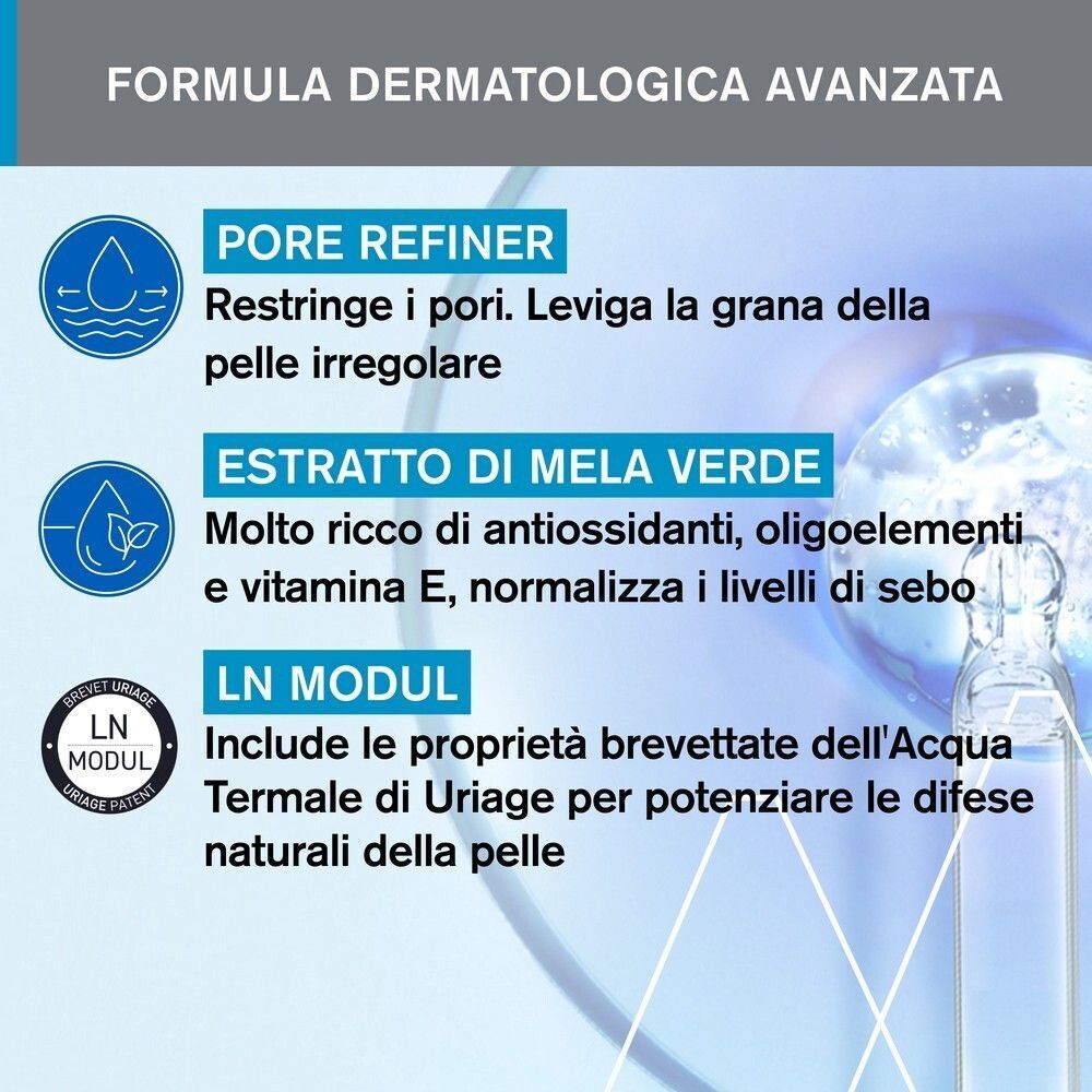 Acqua micellare termale Uriage: Pore Refiner, estratto di mela, LN Modul. Formula dermatologica.