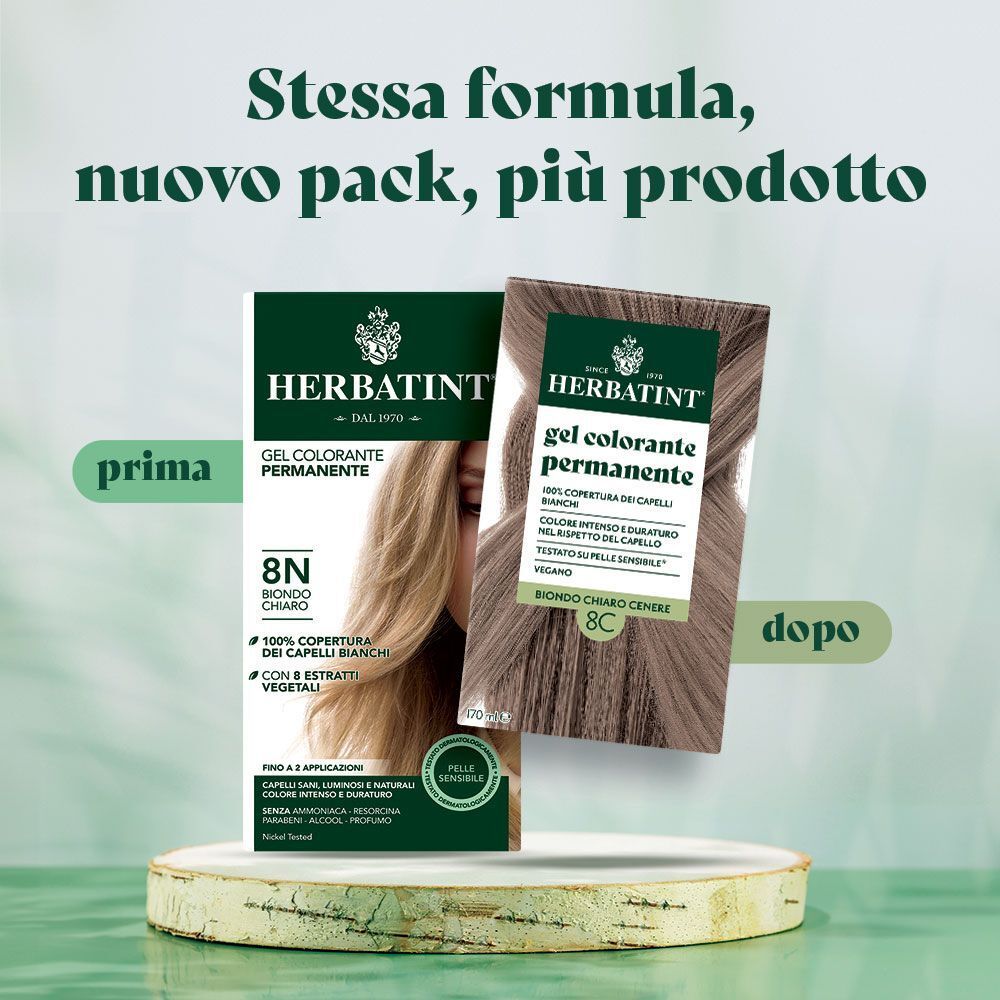 Confronto colorazione Herbatint: Prima/Dopo, 8N Biondo e 8C Biondo Chiaro Cenere.