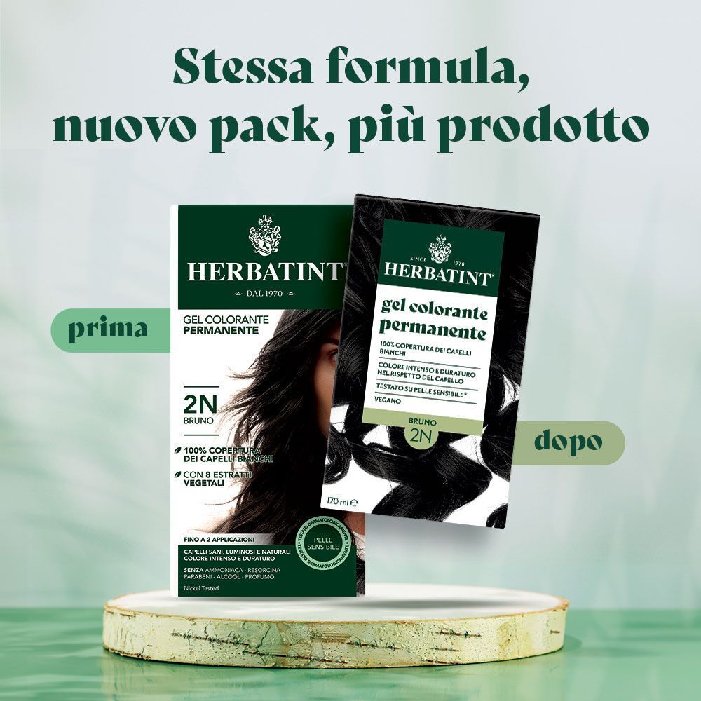 Confronto prima e dopo l'applicazione di Herbatint Gel Colorante Permanente 2N Bruno.