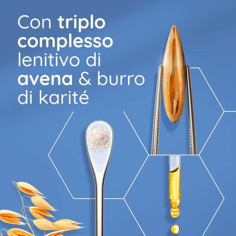 Aveeno Skin Relief con triplo complesso lenitivo di avena e burro di karité.