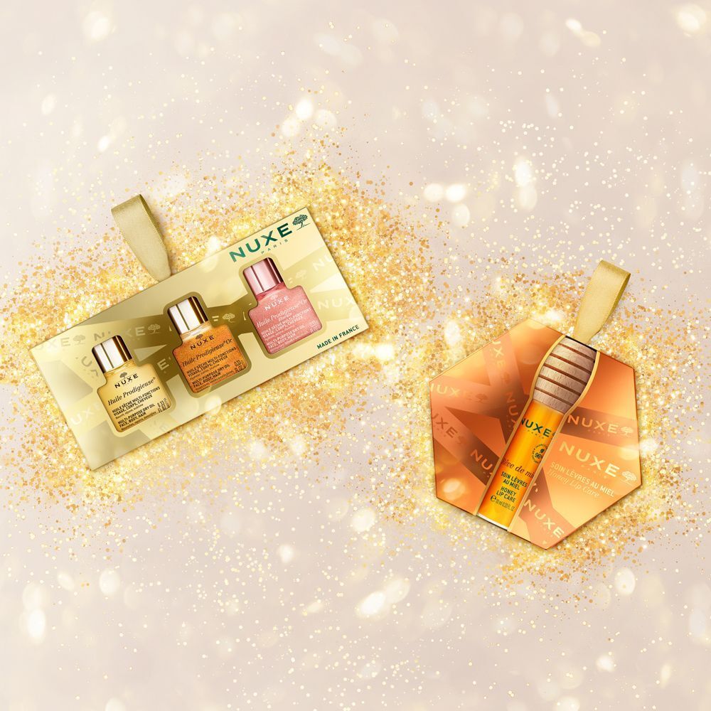 Set Nuxe per labbra e tre mini prodotti per la cura in confezione regalo.
