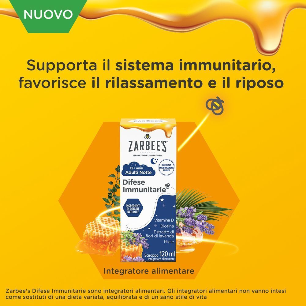 Sciroppo Notte Difese Immunitarie Zarbee's per adulti: Supporta sistema immunitario, rilassamento e riposo.