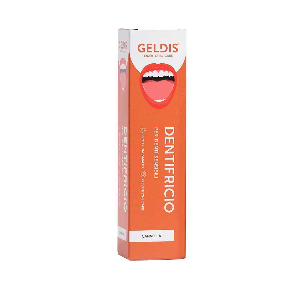 Confezione di dentifricio per denti sensibili, gusto cannella.