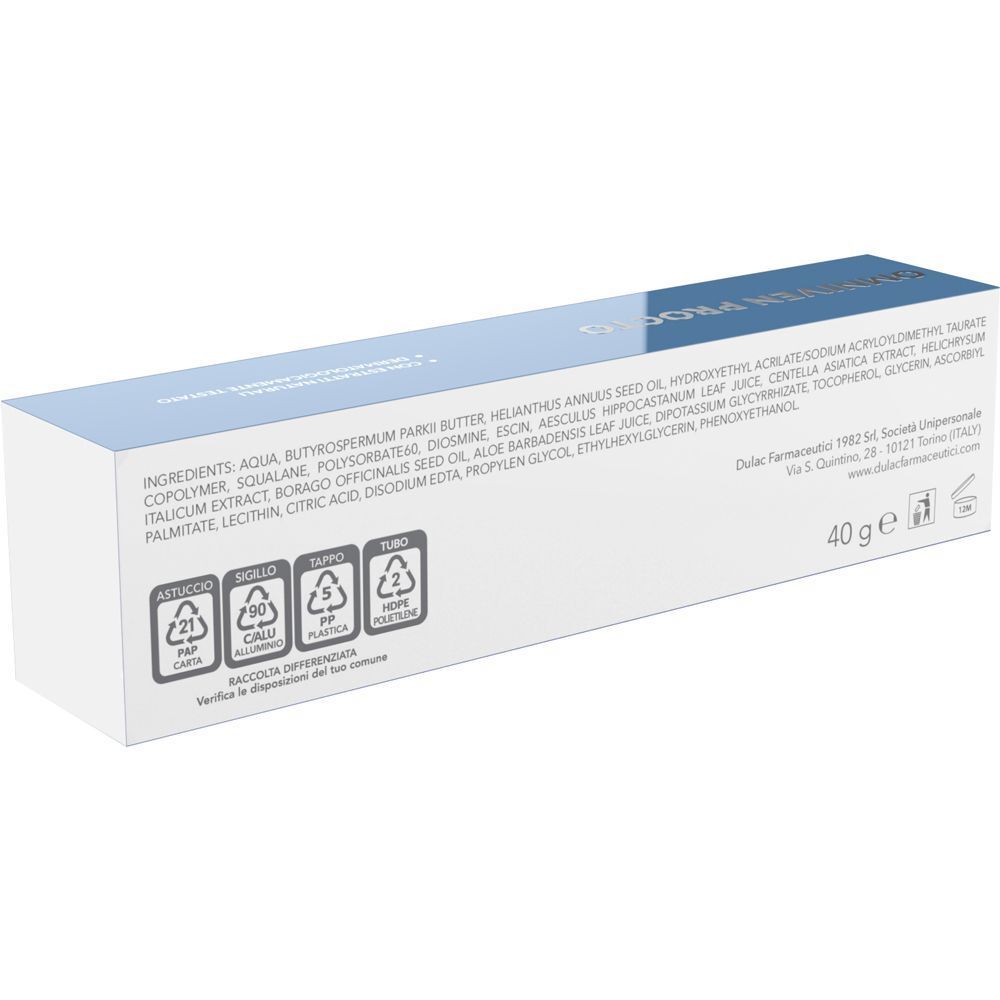 Retro di una confezione di gel Omniven Procto DuLac Farmaceutici, 40g, con ingredienti.