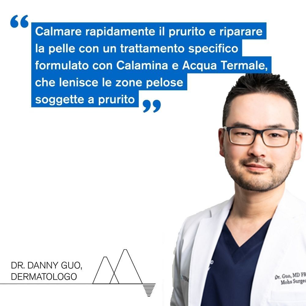 Il dermatologo Dr. Danny Guo raccomanda il gel Uriage Pruriced per alleviare il prurito.