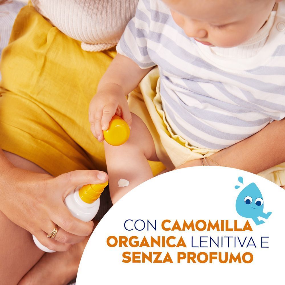 Spray solare Nivea Sun con camomilla lenitiva per bambini, senza profumo.