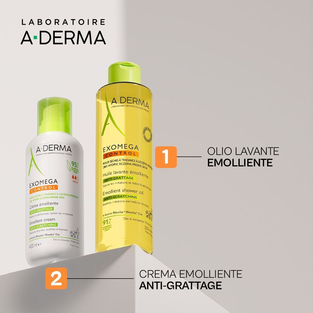 Olio lavante e crema emolliente A-Derma Exomega Control.