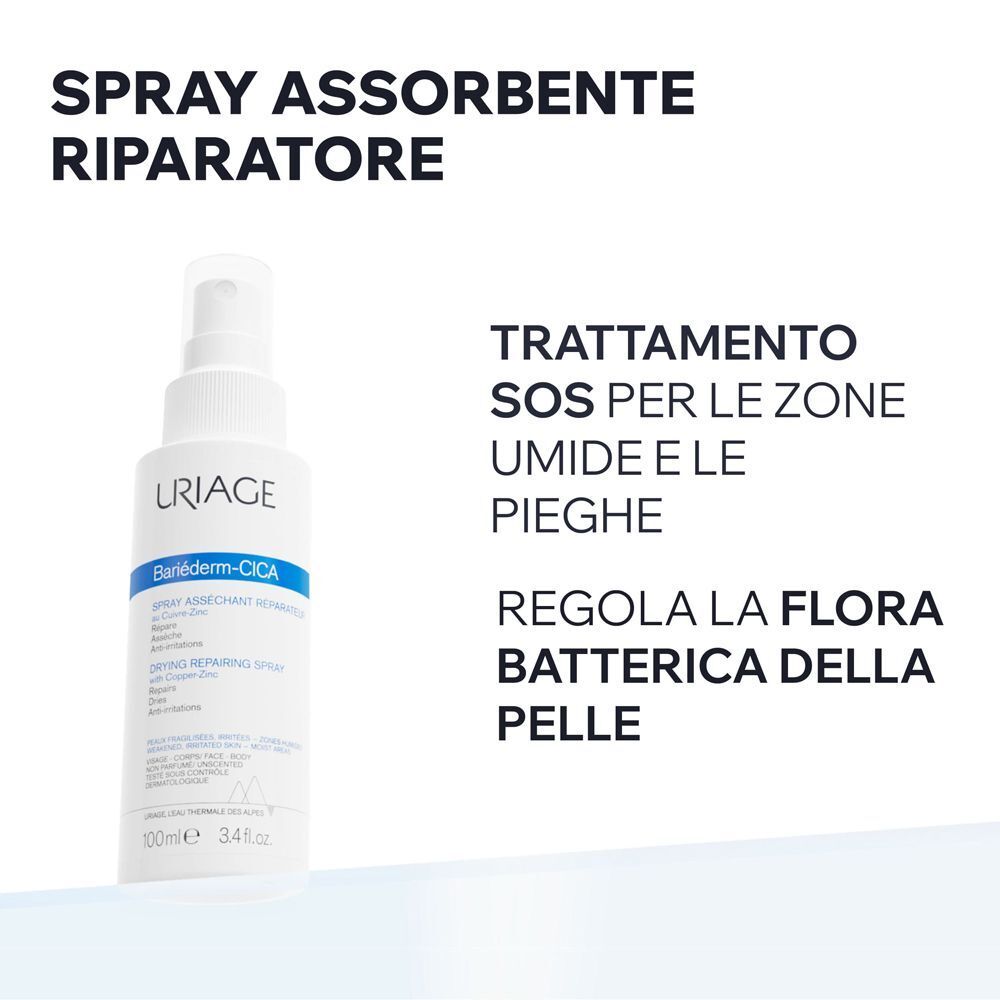 Uriage Bariéderm Cica Spray: trattamento SOS per zone umide e pieghe.