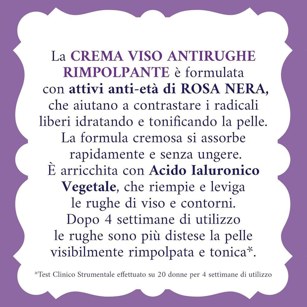 Informazioni sulla crema viso Acqua alle Rose con estratti di rosa e acido ialuronico.