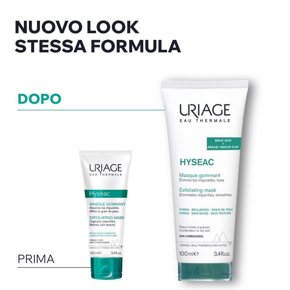 Maschera Uriage Hyseac: vecchio e nuovo packaging a confronto.