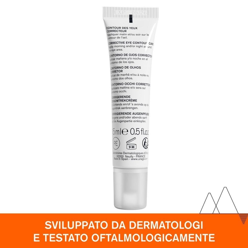 Retro di un tubetto di contorno occhi correttivo Uriage Depiderm. 15ml 0.5 fl.oz.