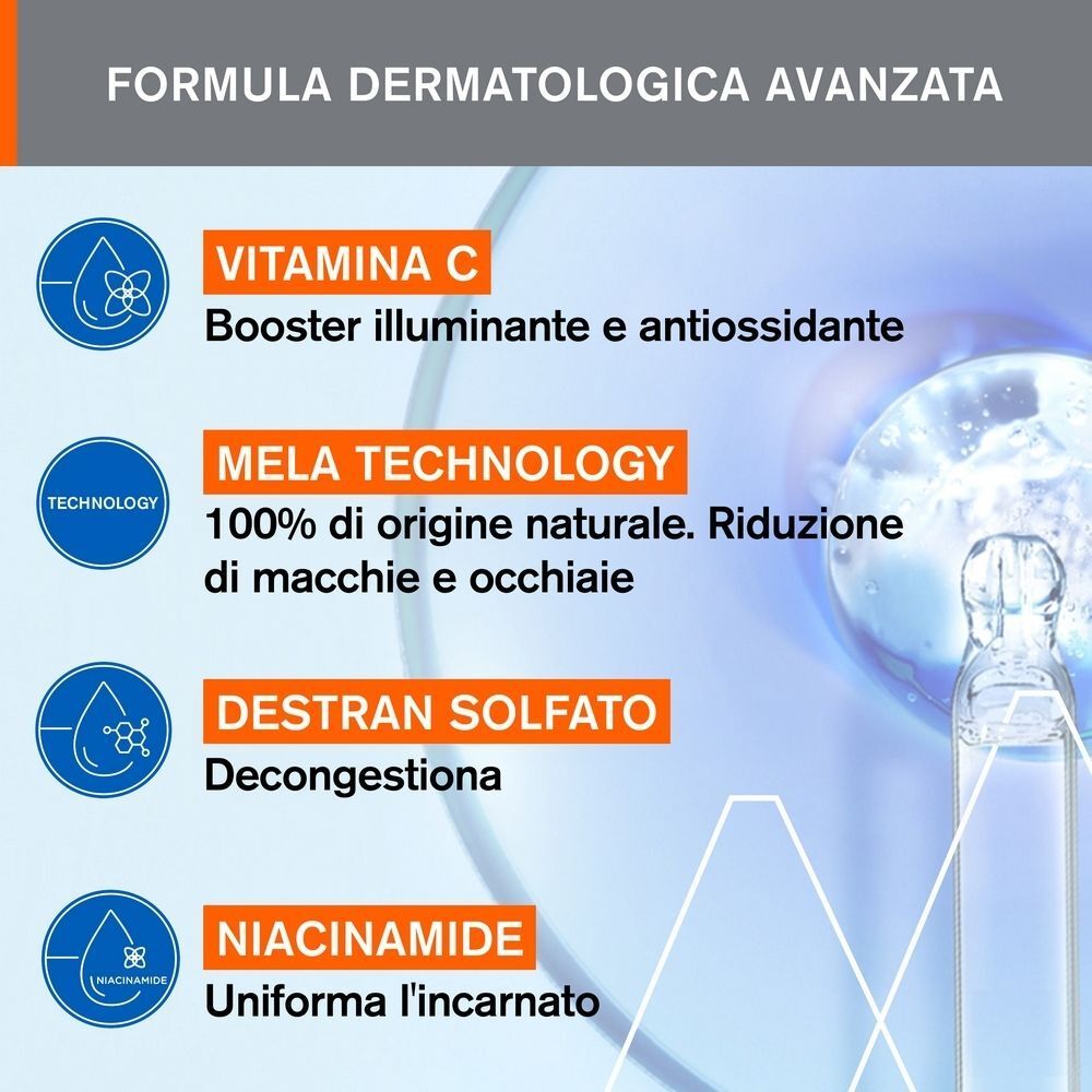 Formula con Vitamina C, Mela Technology e Niacinamide per il contorno occhi Uriage Depiderm.