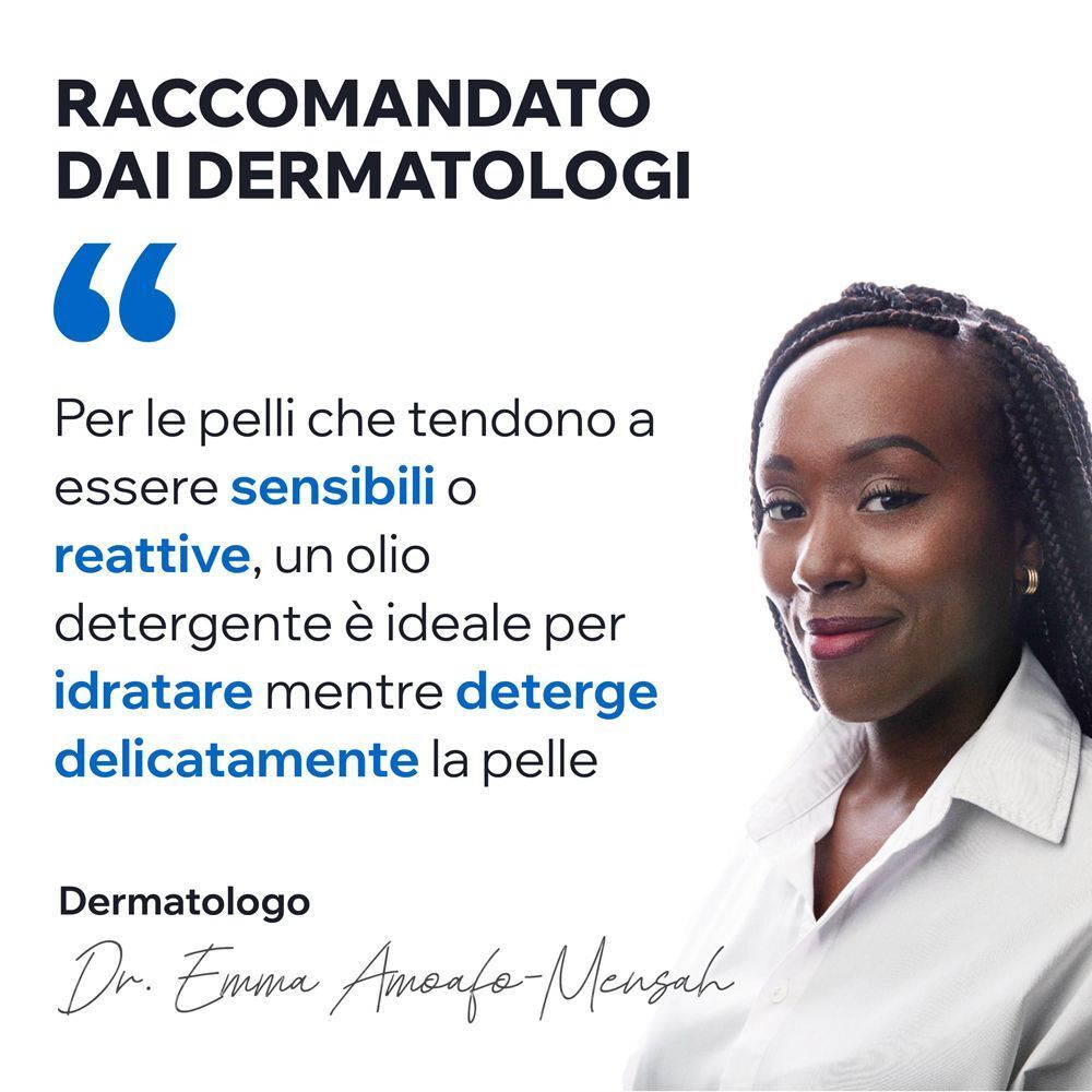 Ritratto di una dermatologa che raccomanda l'Olio Detergente Uriage Derm-Phy.