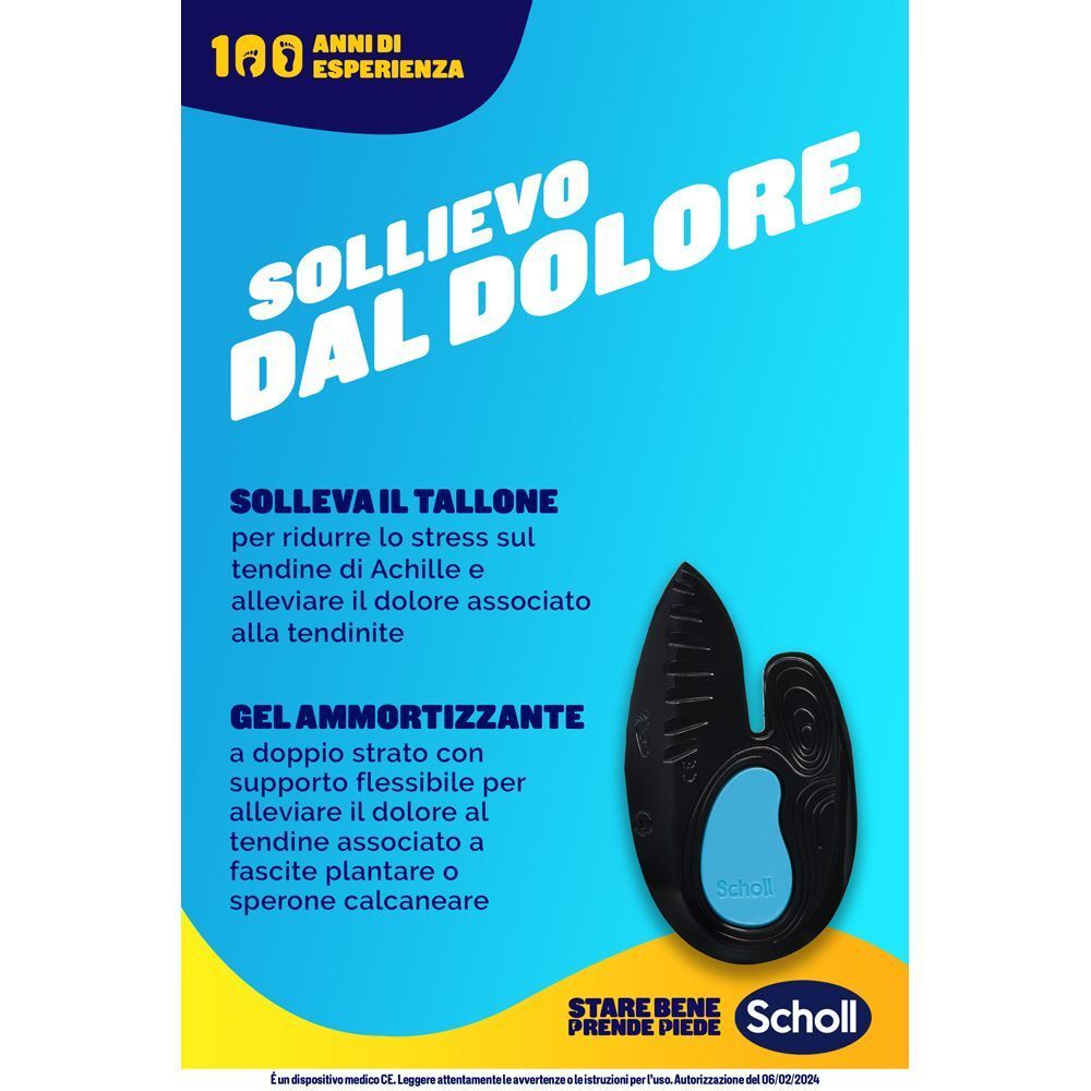 Soletta tallone nera con zona gel blu. "Sollievo dal dolore".