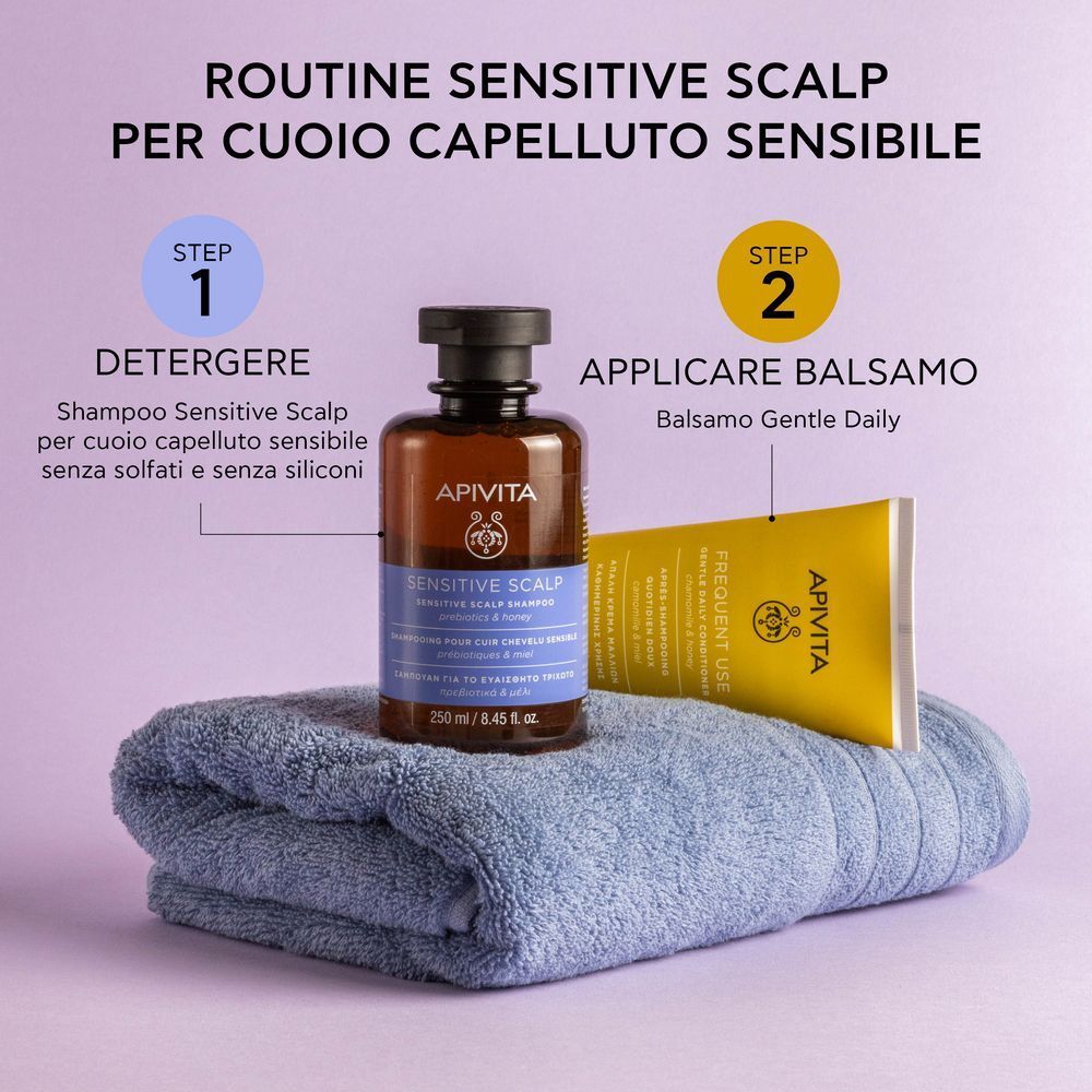 Shampoo e balsamo APIVITA Cute Sensibile per una routine.