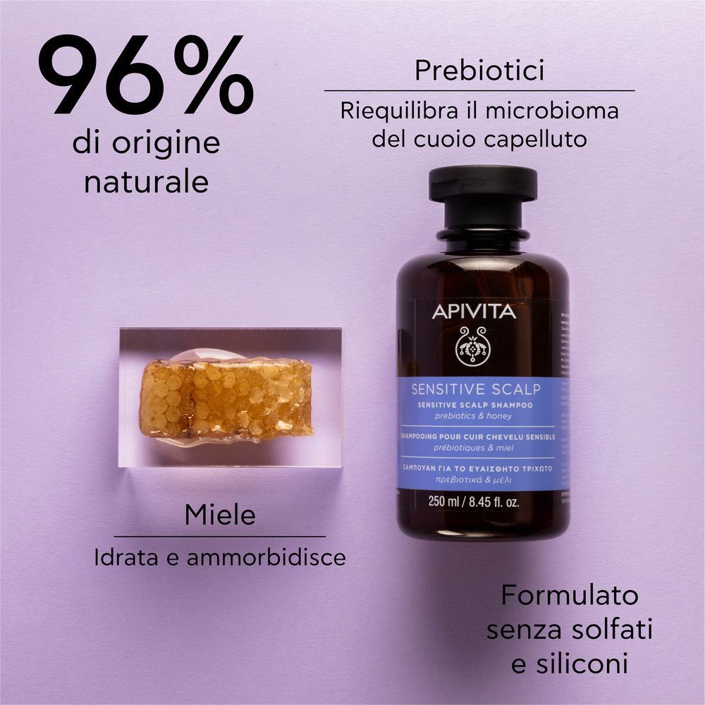 Shampoo APIVITA Cute Sensibile, 96% ingredienti naturali, con favo di miele.