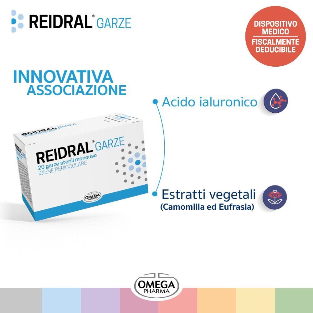 Garze sterili REIDRAL®: acido ialuronico, estratti vegetali.