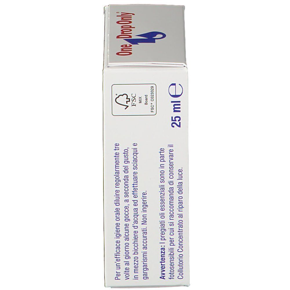 Vista laterale della confezione con certificazione FSC e indicazione 25 ml.
