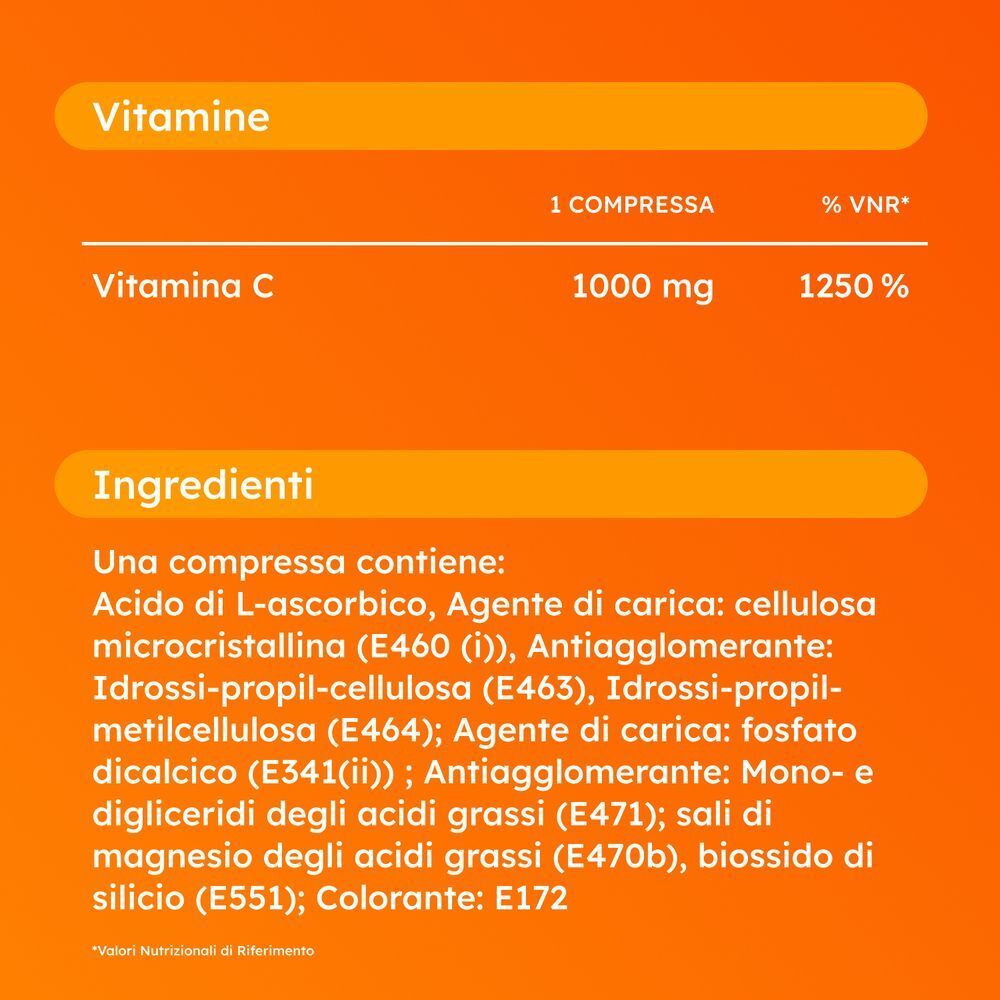 Tabella con Vitamina C 1000mg e lista ingredienti per Supradyn Expert.
