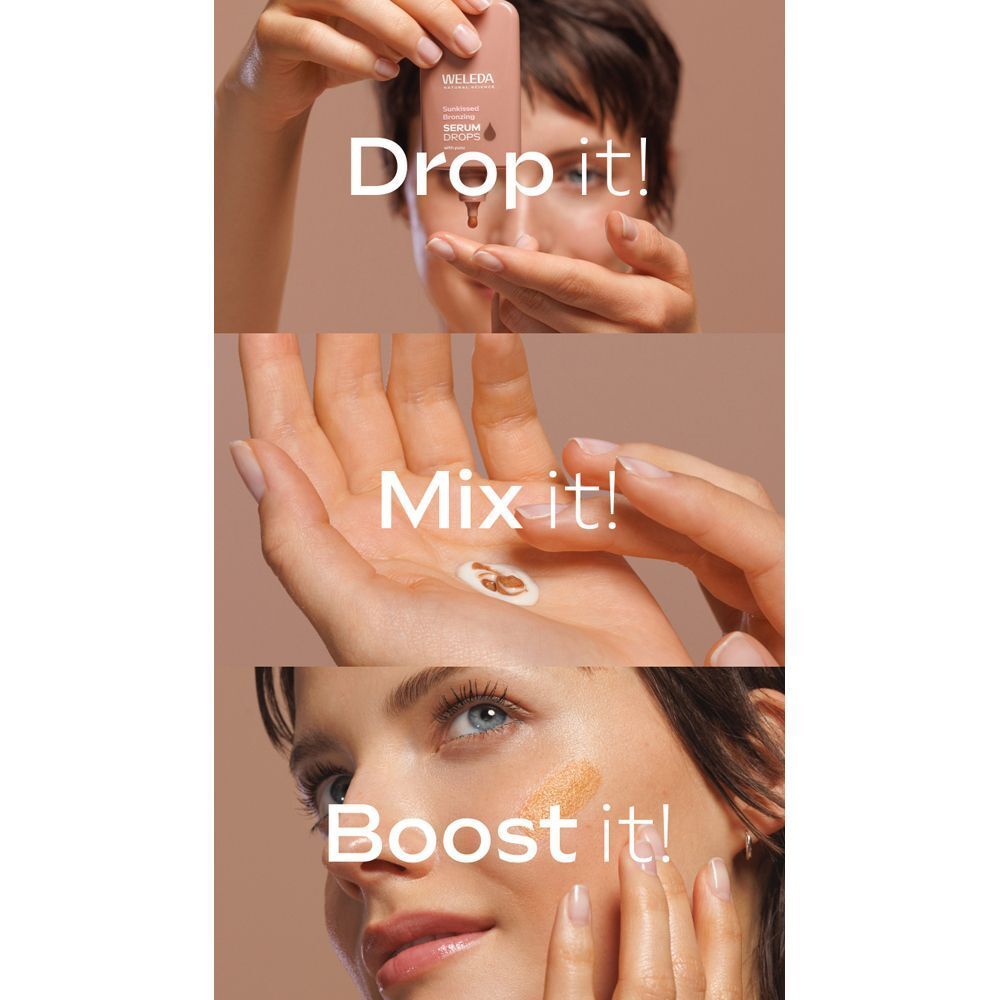 Tre passaggi: Goccia, Mescola e Applica WELEDA Serum Drops.