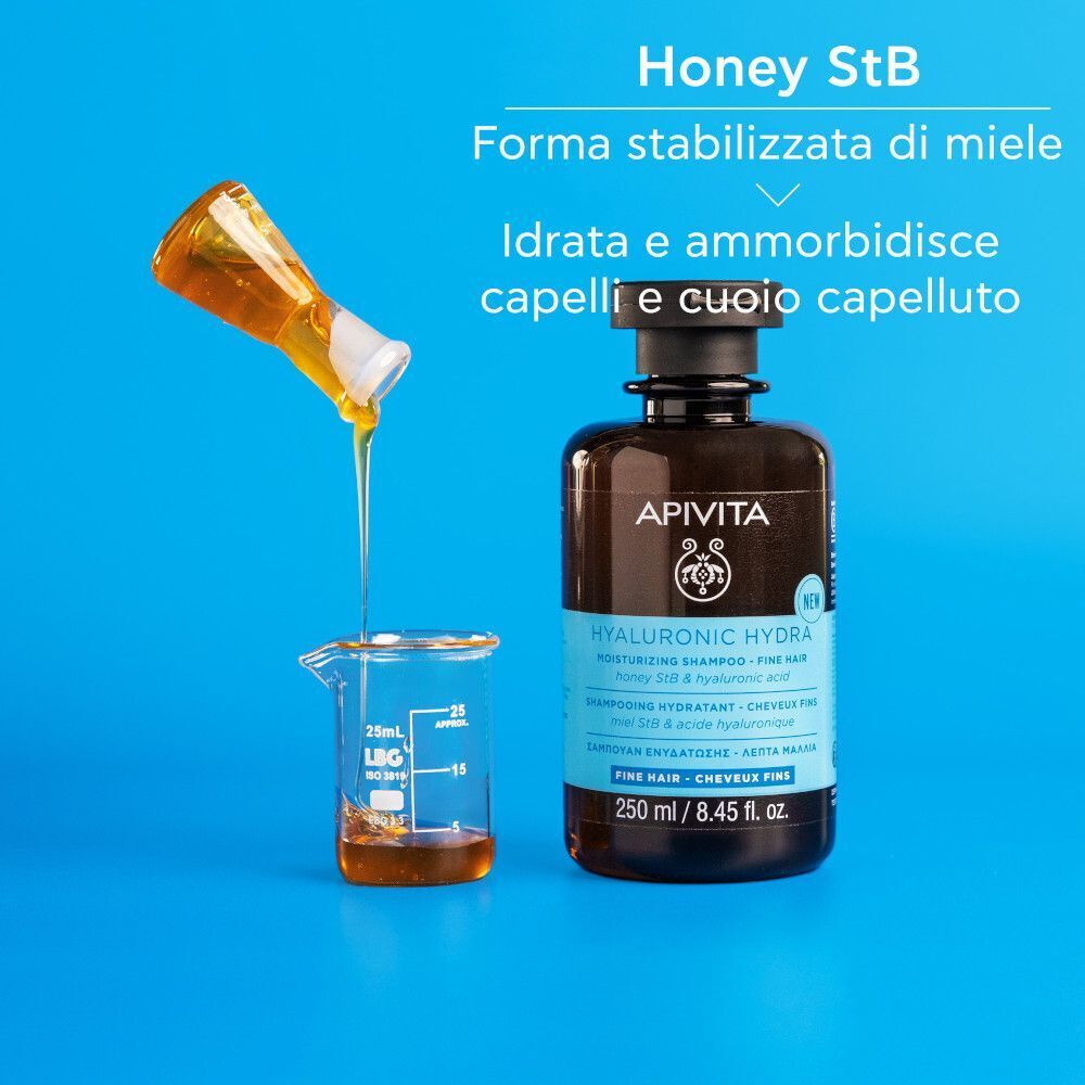 Shampoo idratante APIVITA Hyaluronic Hydra ed estratto di miele StB per capelli fini.