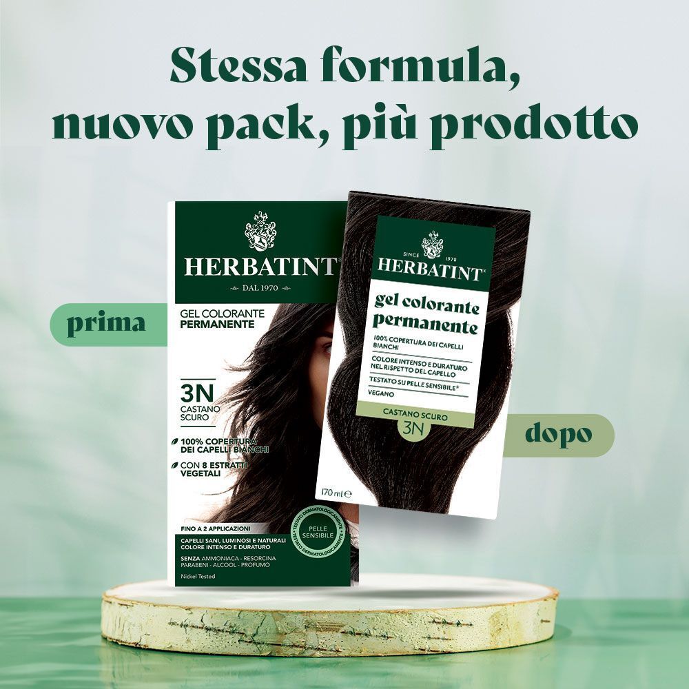 Confronto prima/dopo Herbatint colorante, 3N Castano Scuro.