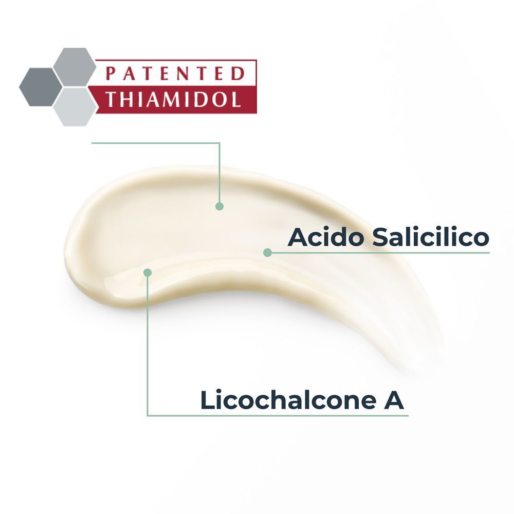 Crema con Acido Salicilico e Licochalcone A, con indicazione Thiamidol.