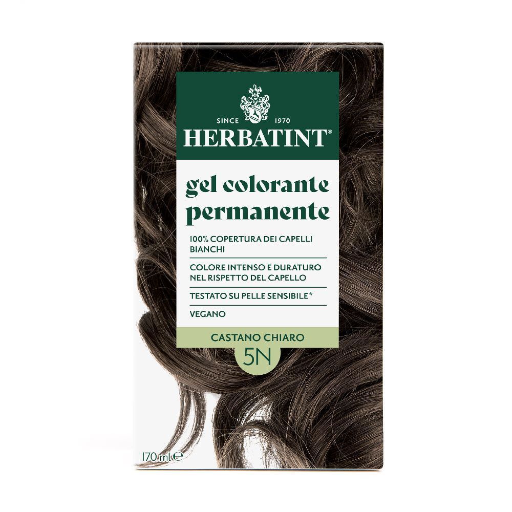 Herbatint gel colorante permanente, 5N Castano Chiaro. Copre 100% dei capelli bianchi.